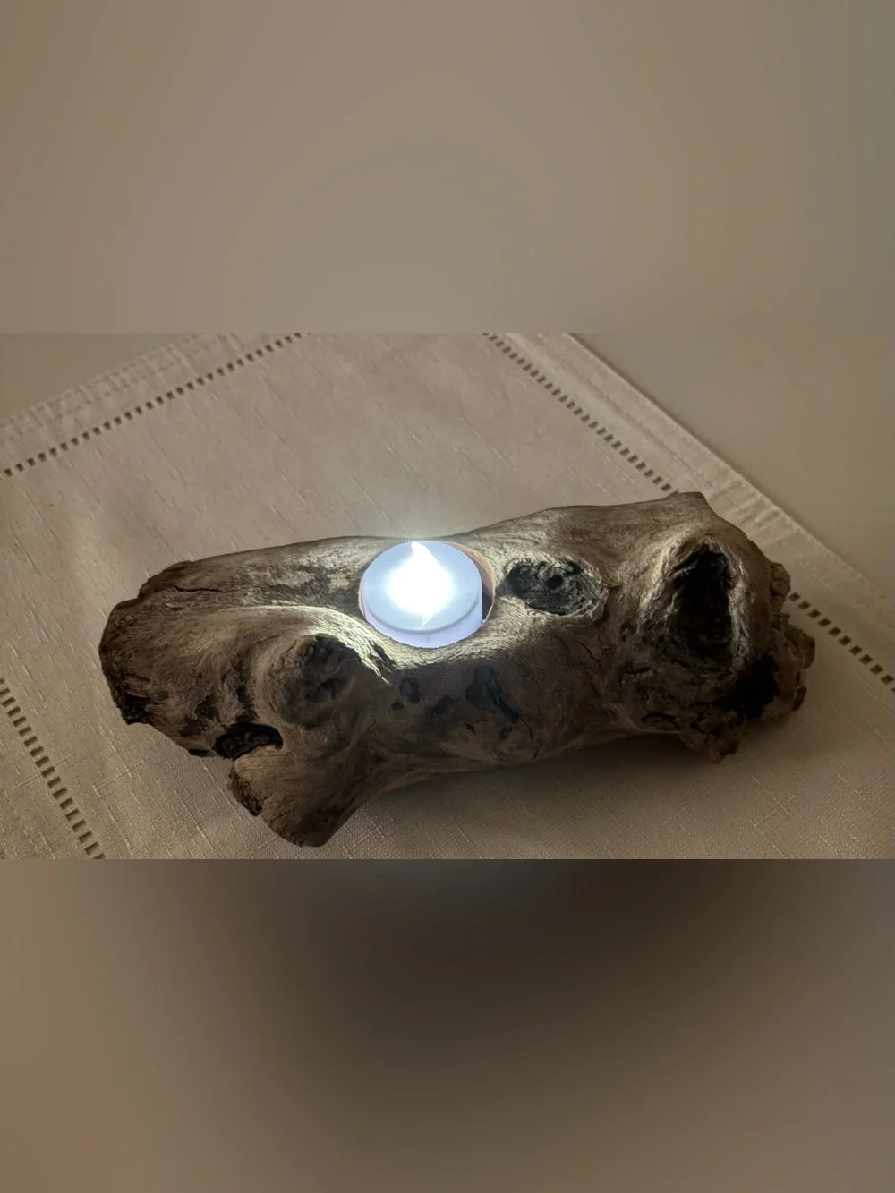 Handmade Rustic Driftwood Tealight Candle Holder - Natural Brown